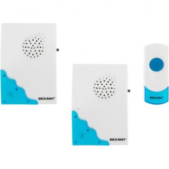 Беспроводной дверной звонок REXANT RX-5 с двумя вызывными панелями 32 мелодии 100 м кнопка IP44 (белый/синий) Беспроводной дверной звонок REXANT RX-5 с двумя вызывными панелями 32 мелодии 100 м кнопка IP44 (белый/синий)