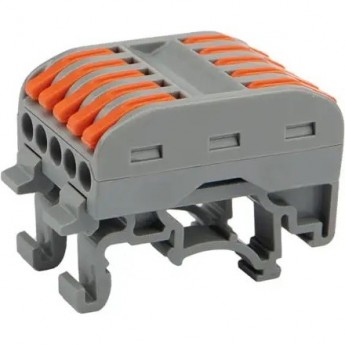 Клемма REXANT СМК 222-425D проходная 5-полюсная, с креплением на DIN-рейку (0,08-4 мм²), серая (4 шт./уп.) Клемма REXANT СМК 222-425D проходная 5-полюсная, с креплением на DIN-рейку (0,08-4 мм²), серая (4 шт./уп.)