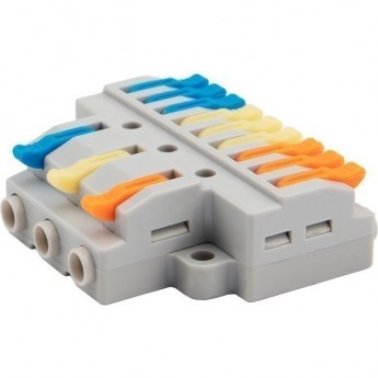 Клемма REXANT СМК 3х3 проходная разветвительная 3 полюса, с монтажной площадкой (1 ввод, 3 вывода на полюс), (4 шт/уп)