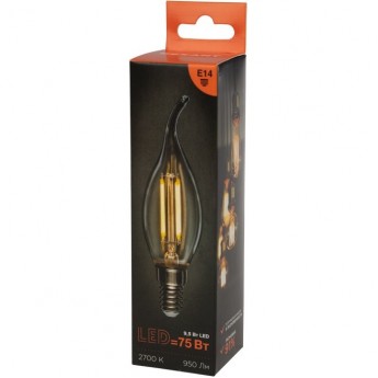 Лампа филаментная REXANT СВЕЧА НА ВЕТРУ CN37 9,5Вт 950Лм 2700K E14 прозрачная колба Лампа филаментная REXANT СВЕЧА НА ВЕТРУ CN37 9,5Вт 950Лм 2700K E14 прозрачная колба