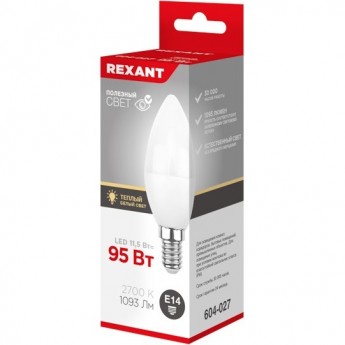 Лампа светодиодная REXANT СВЕЧА (CN) 11,5Вт E14 1093Лм 2700K теплый свет Лампа светодиодная REXANT СВЕЧА (CN) 11,5Вт E14 1093Лм 2700K теплый свет