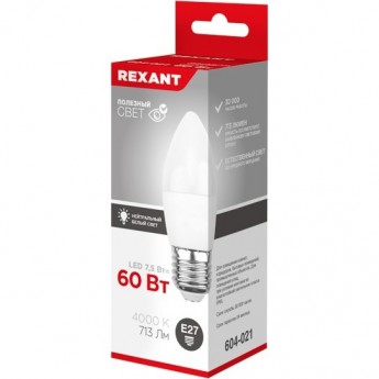 Лампа светодиодная REXANT СВЕЧА (CN) 7,5Вт E27 713Лм 4000K нейтральный свет Лампа светодиодная REXANT СВЕЧА (CN) 7,5Вт E27 713Лм 4000K нейтральный свет