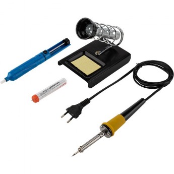 Набор для пайки REXANT №4 (паяльник 30 Вт, оловоотсос, подставка, припой, губка)