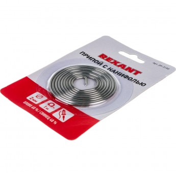 Припой с канифолью REXANT, 1 м, Ø2.0 мм, (олово 60%, свинец 40%), спираль, блистер Припой с канифолью REXANT, 1 м, Ø2.0 мм, (олово 60%, свинец 40%), спираль, блистер