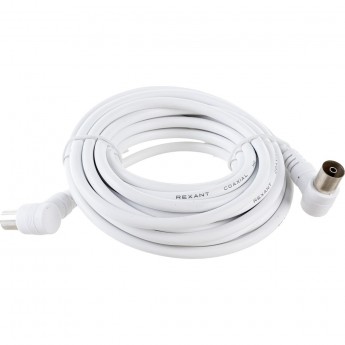 Шнур REXANT ТВ гнездо - ТВ штекер, угловой, длина 5 метров, белый