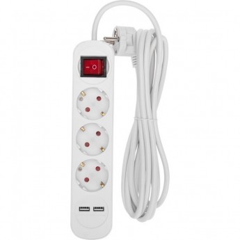 Удлинитель REXANT STANDARD 3 гнезда, 3м, 3х1,0мм², с/з, с выключателем, 2 USB, белый Удлинитель REXANT STANDARD 3 гнезда, 3м, 3х1,0мм², с/з, с выключателем, 2 USB, белый
